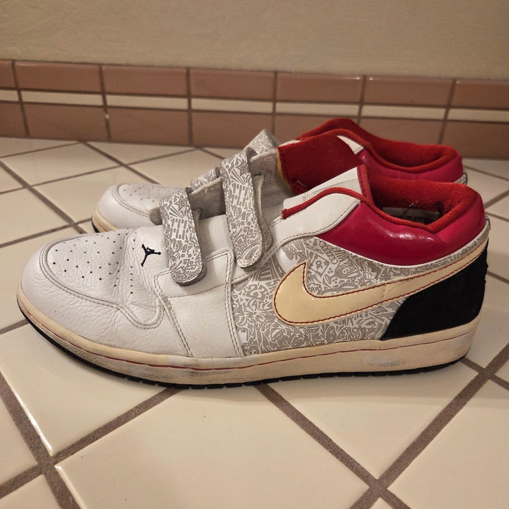Nike Air Jordan 1 Low Velcro Laser White Red Black 339894-161 Mens Size 10.5